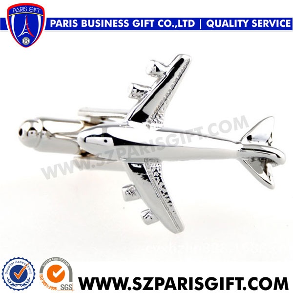 3d silver airplane cufflink