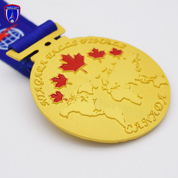Canada cooper gymnastics medal ribbon with maple and global map design