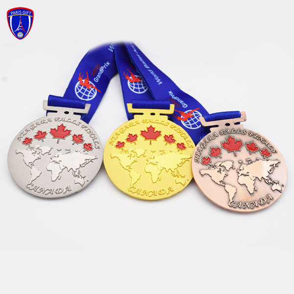 Canada cooper gymnastics medal ribbon with maple and global map design