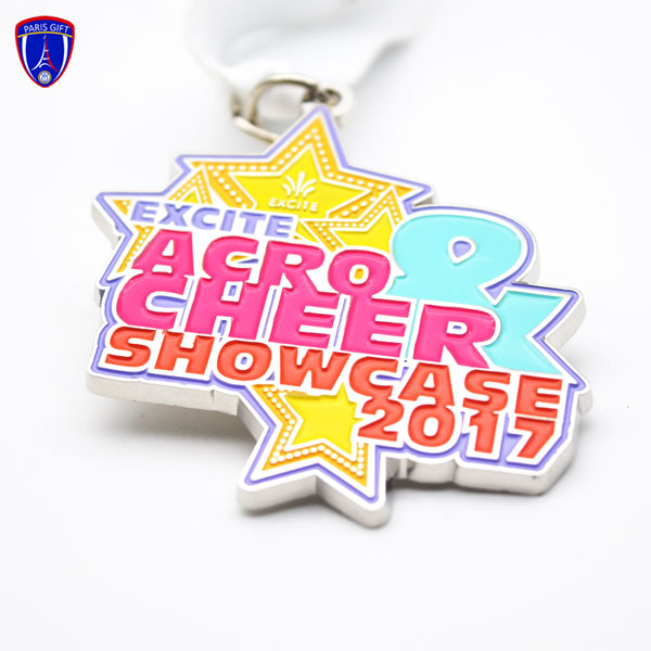 Silver Colorful cheer showcase star medals sport manufacture