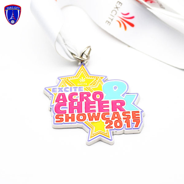 Silver Colorful cheer showcase star medals sport manufacture