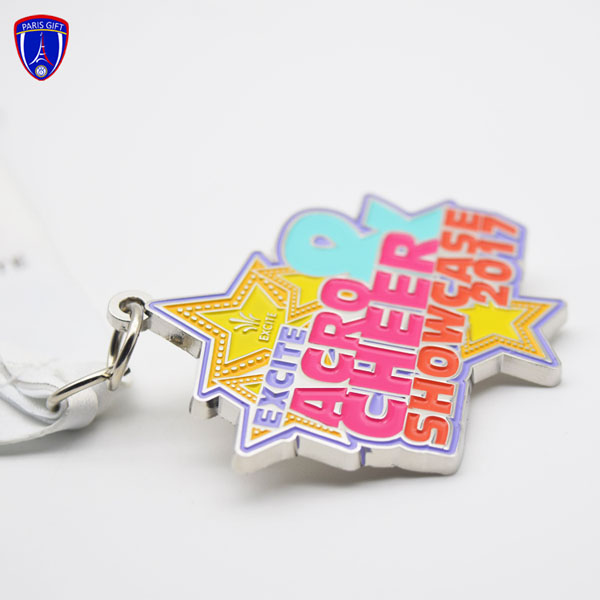 Silver Colorful cheer showcase star medals sport manufacture