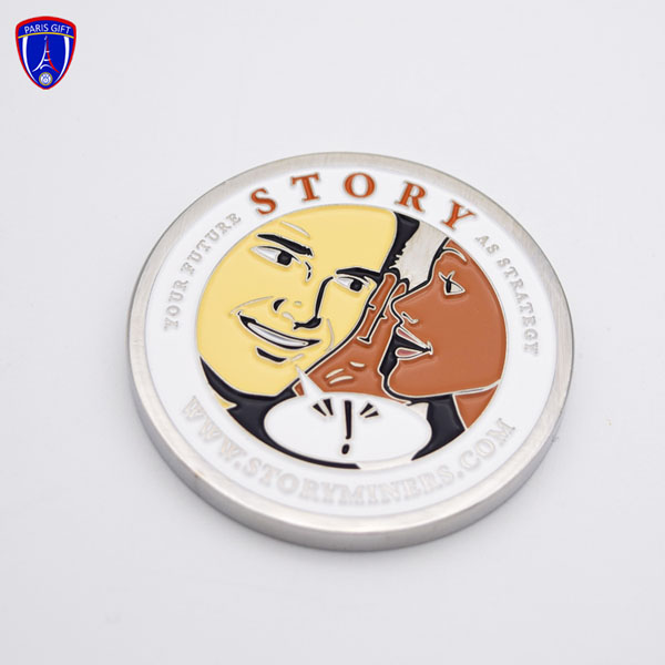 Custom funny design challenge silver coin with enamelled couple