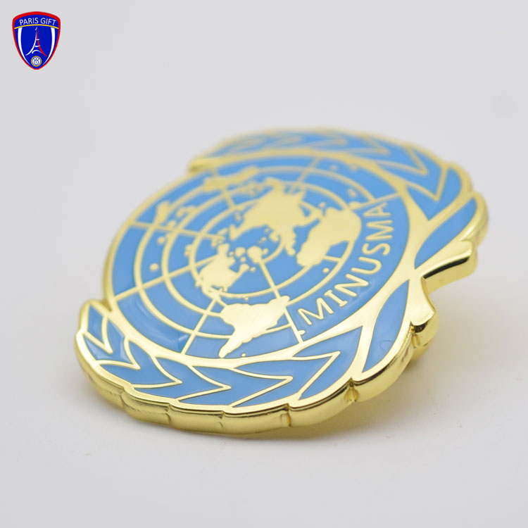 High quality United Nations logo hard enamel plating pure gold lapel pin