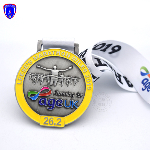 UK antique silver 3d running race medal elblem spo rts medals with custom ribbon