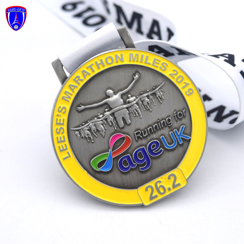 UK antique silver 3d running race medal elblem spo rts medals with custom ribbon