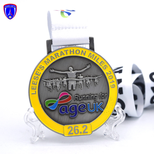 UK antique silver 3d running race medal elblem spo rts medals with custom ribbon