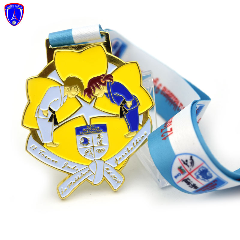 Custom Italy Award Sport Judo Taekwondo Karate Gold Metal Medal with ribbon