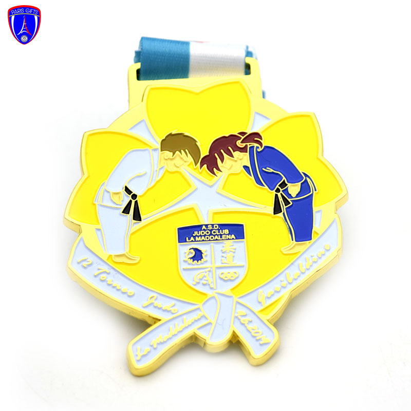 Custom Italy Award Sport Judo Taekwondo Karate Gold Metal Medal with ribbon