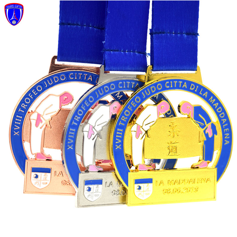 Factory price No minimum order for sale high quality custom gold silver bronze medal soft enamel color judo sports medal