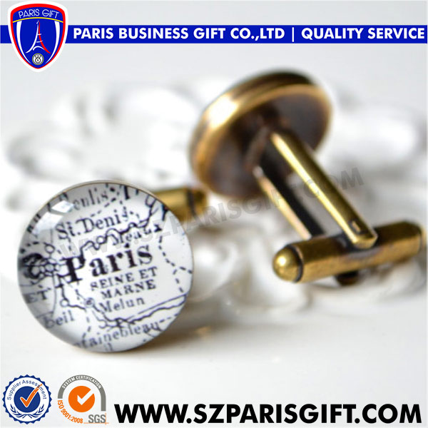 France Paris Fashion Cufflink Cover With Glass Epoxy